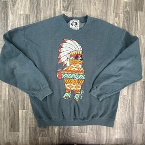 Riot Society XL Skateboarding Monkey Chief Bear Sweatshirt Gray Graphic Crew
